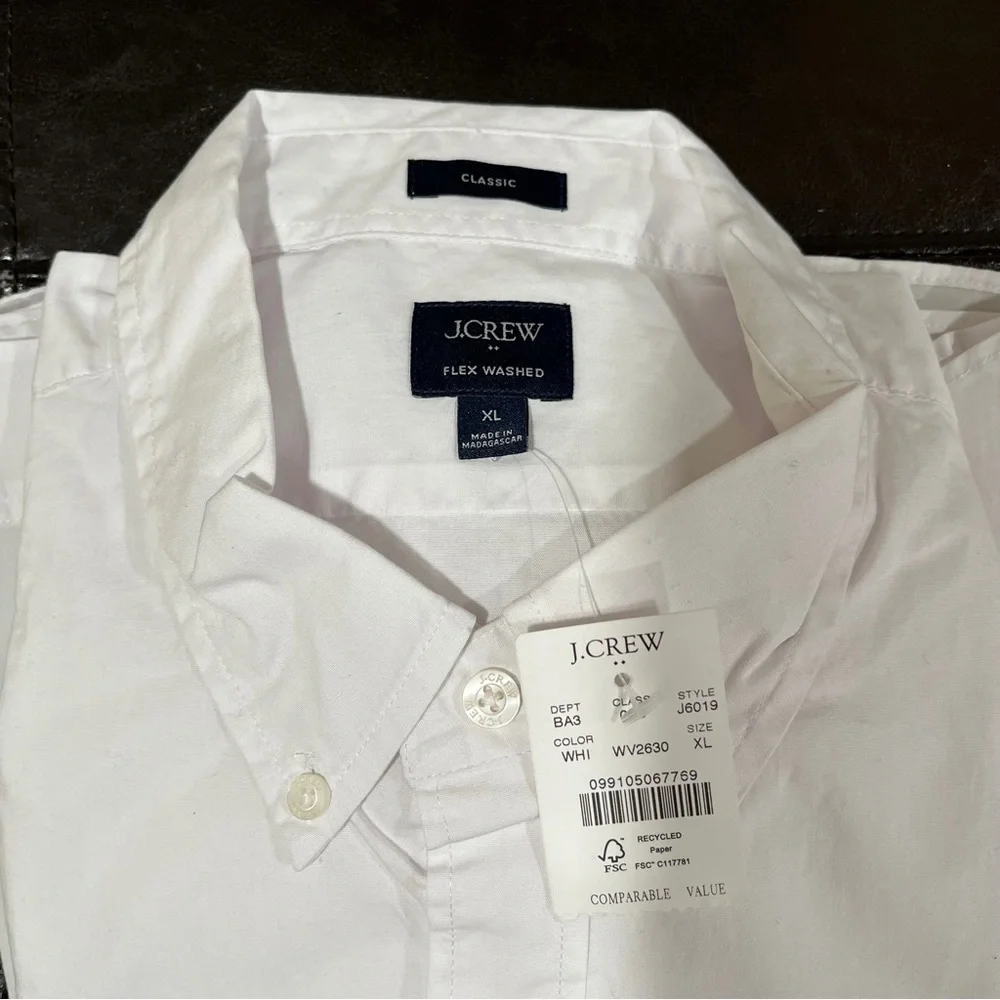 NWT J.Crew Men’s flex washed oxford shirt white button down shirt XL long sleeve